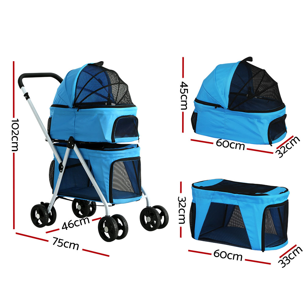 pet-stroller-dog-pram-large-cat-carrier-travel-foldable-4-wheels-double