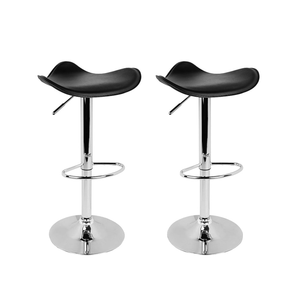 Set of 2 Gas Lift Bar Stools PU Leather Black and Chrome